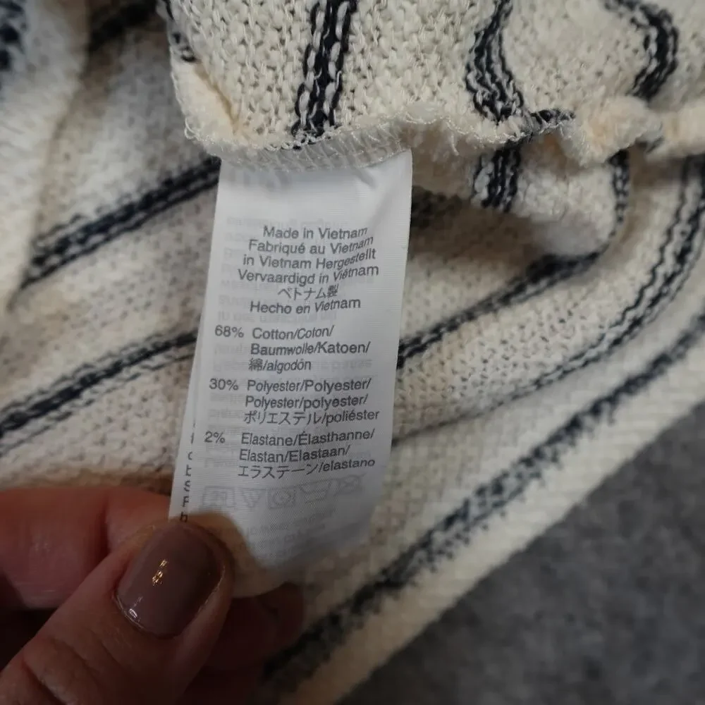 Madewell Top Womens Extra Small Puff Sleeve V-Neck Striped Knit White Blue‎
